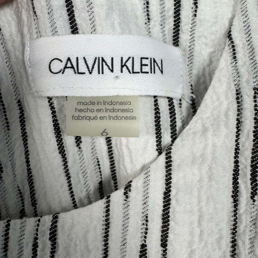 Calvin Klein Women's Sleeveless Dress with Side Pleated Ruffle, White/Black, 10 - Picture 4 of 4